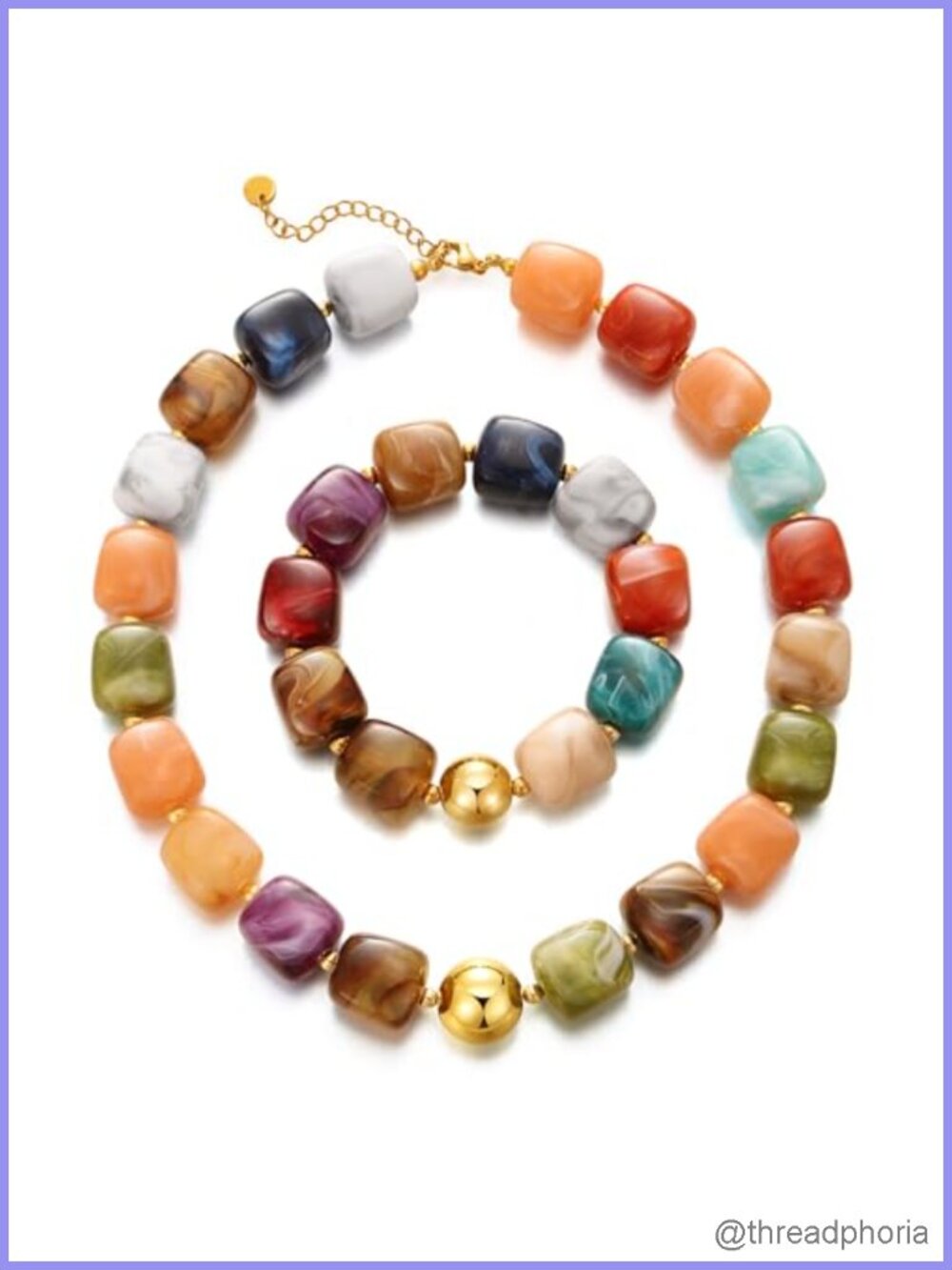 Chunky Resin Bead Necklace and Bracelet Set for Women